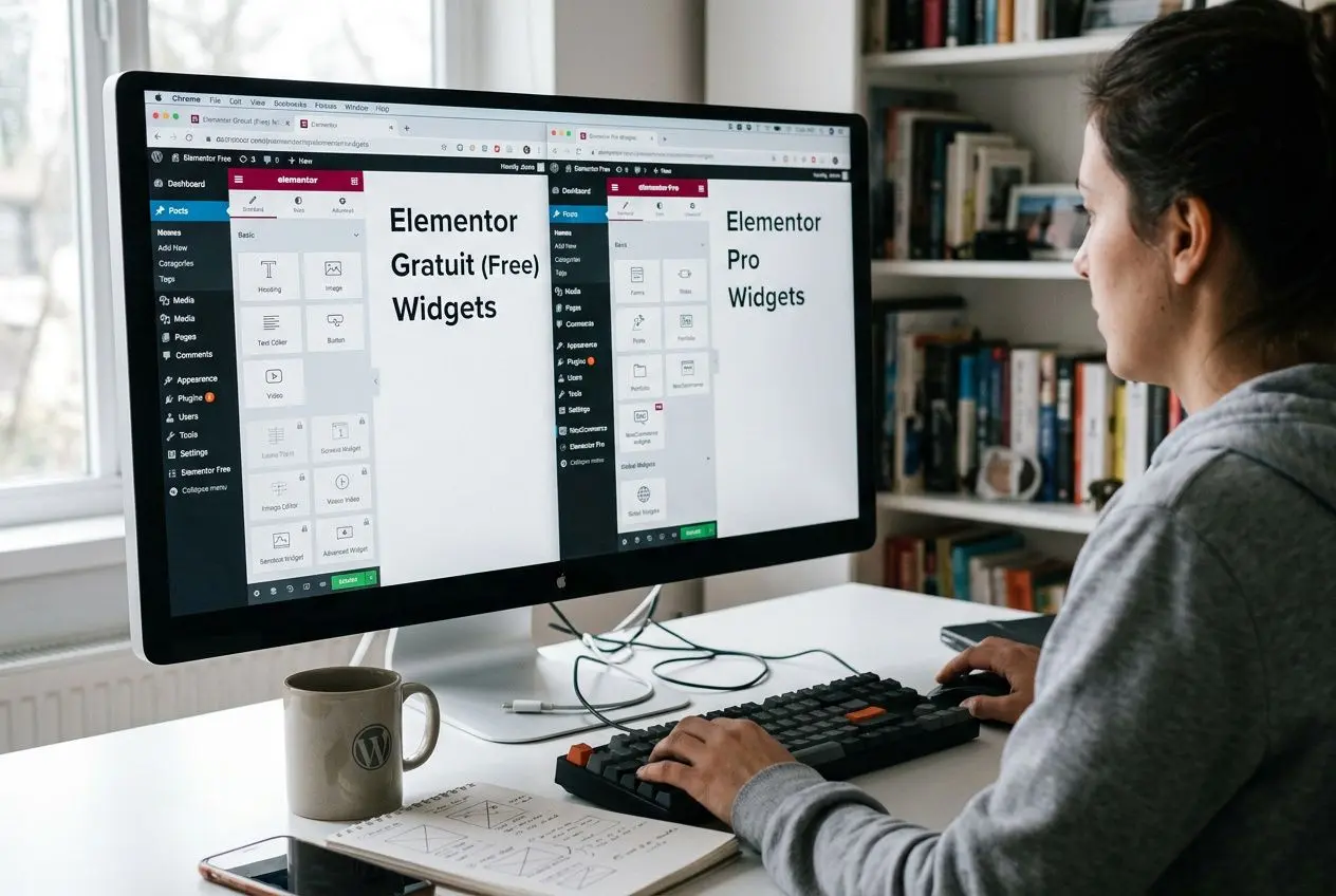 Comparaison widgets Elementor gratuit et Pro