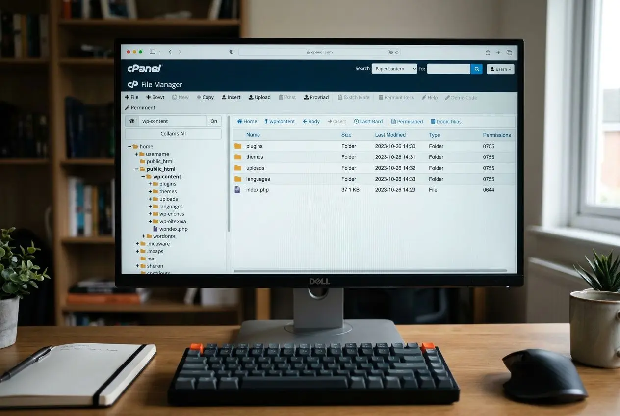 Arborescence FTP montrant le dossier plugins dans wp-content