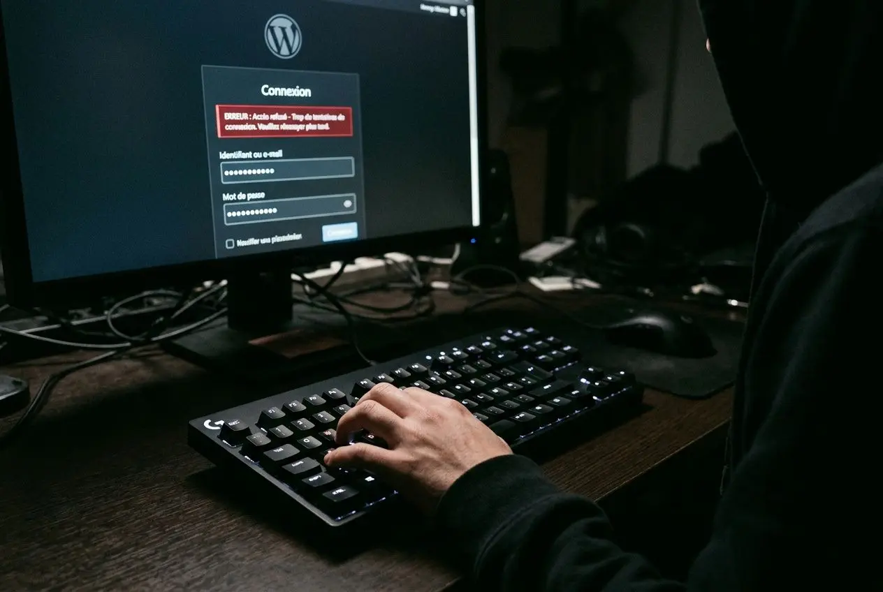 Tentative de connexion WordPress bloquée par protection brute force