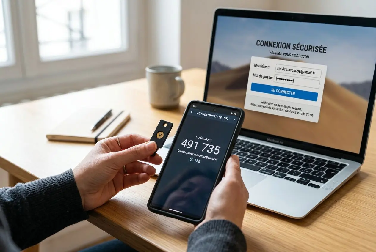Clé physique FIDO2 et application TOTP pour la double authentification