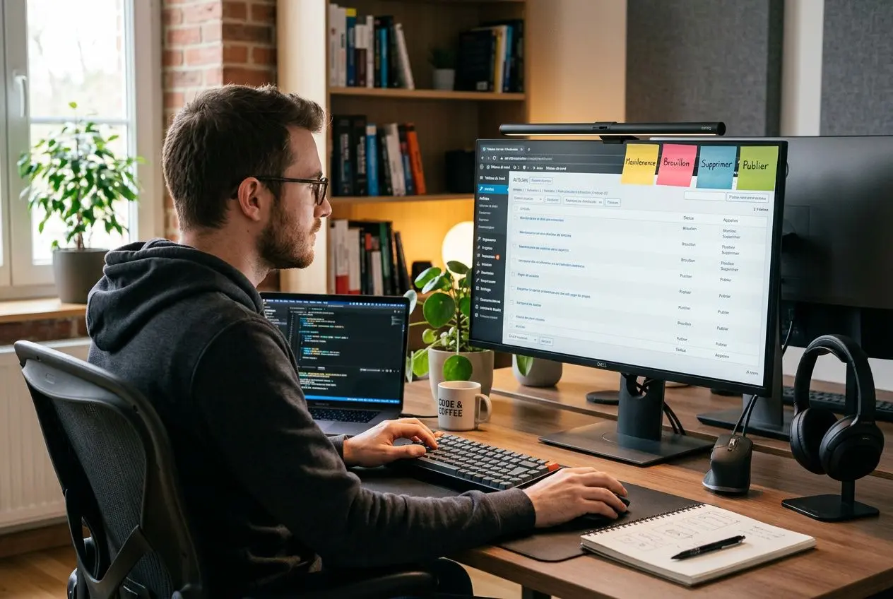 Développeur analysant les options de désactivation d'un site WordPress