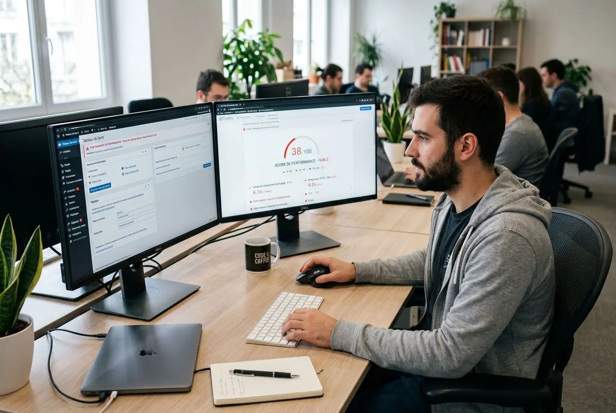 Développeur analysant les performances d'un site WooCommerce lent