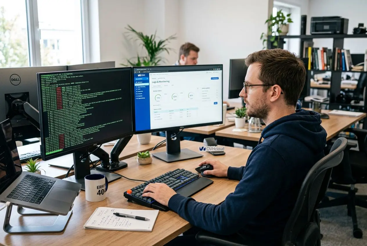 Développeur consultant les logs serveur OVH pour diagnostiquer une erreur 500