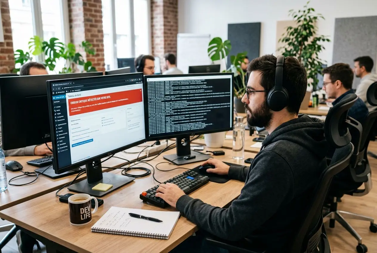 Développeur diagnostiquant une erreur critique WordPress