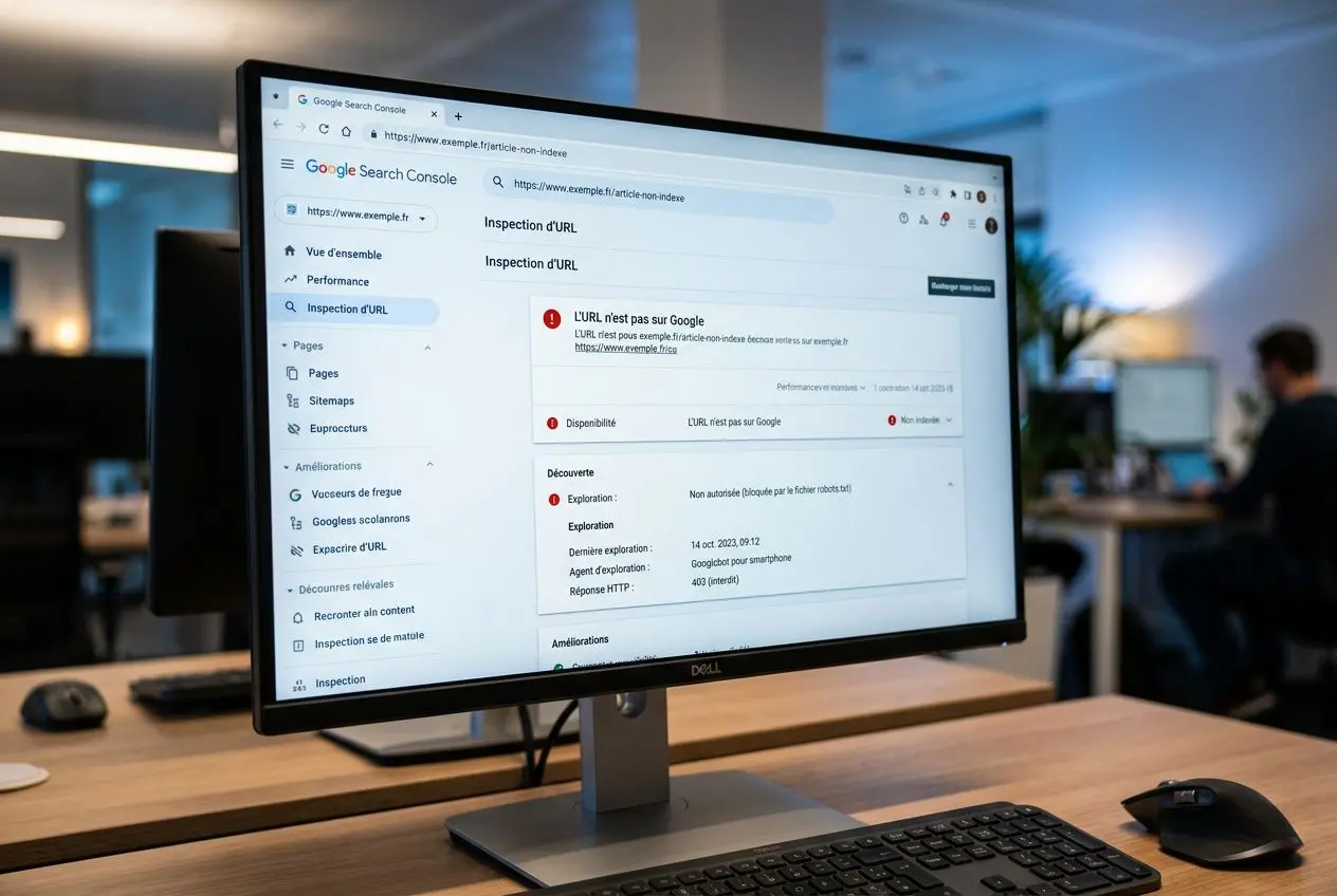 Google Search Console affichant une URL désindexée dans WordPress