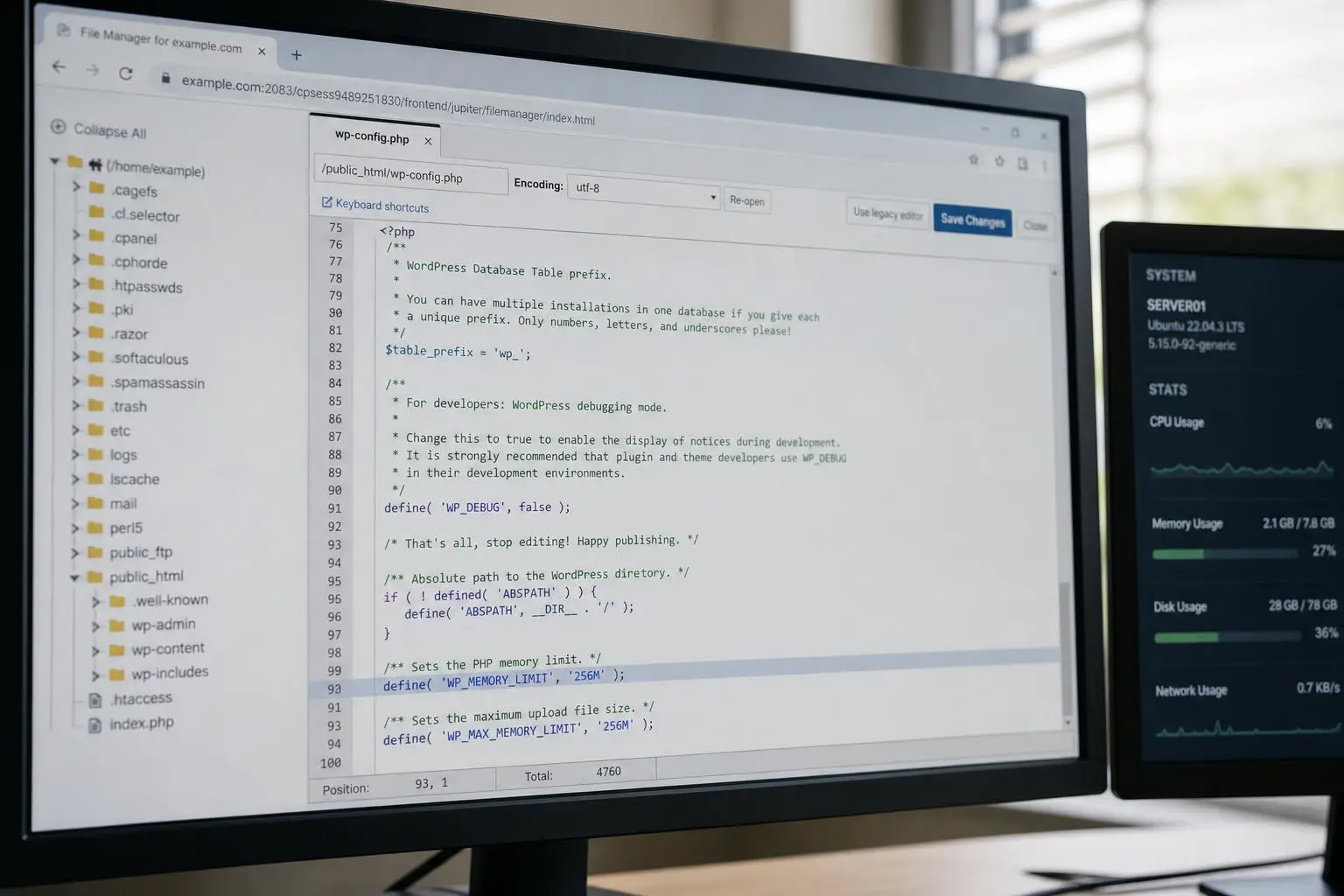 Configuration de la limite mémoire PHP dans wp-config.php